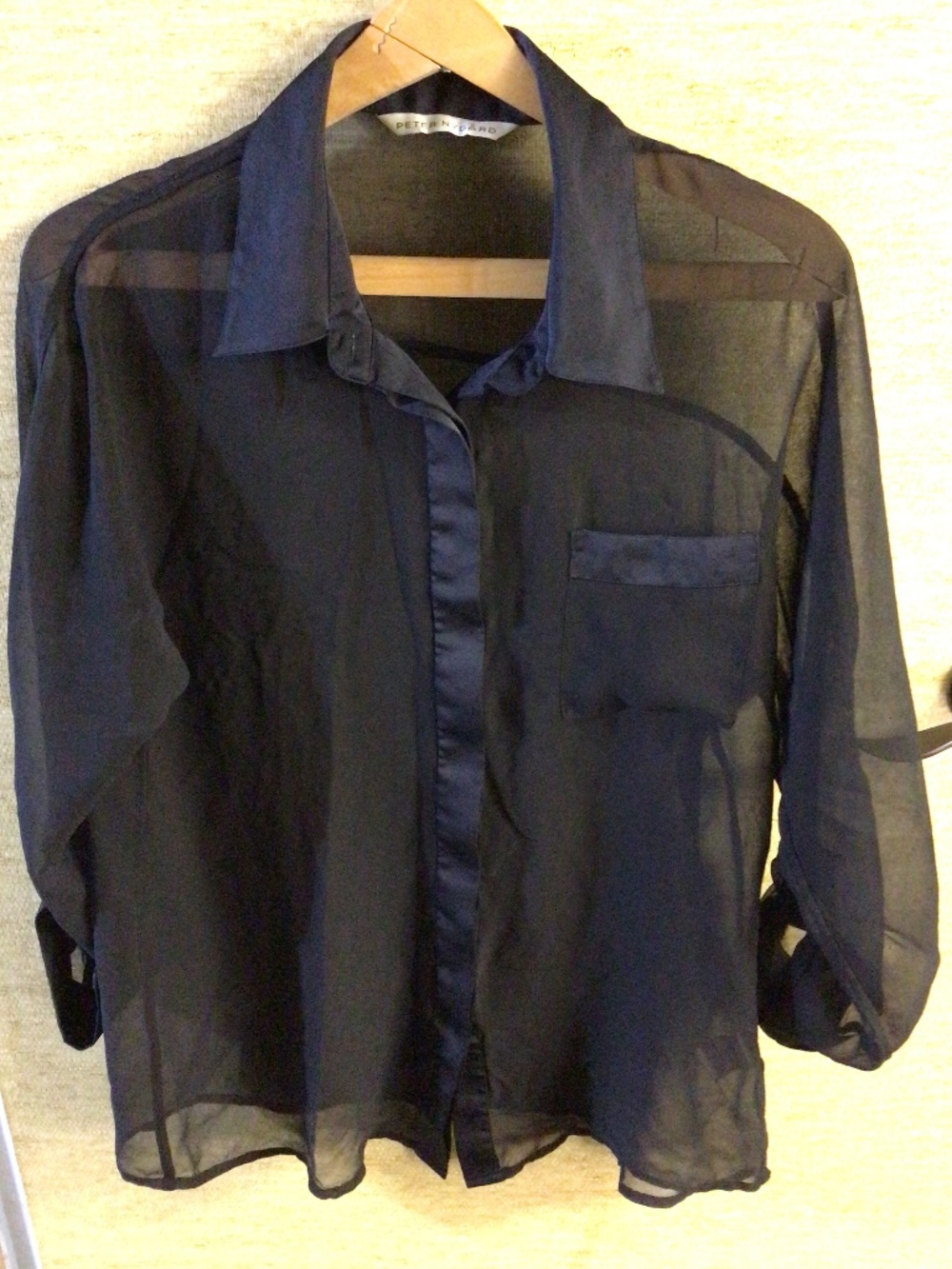 5/$25Women’s size small Peter Nygard sheer black blouse with hidden button front
